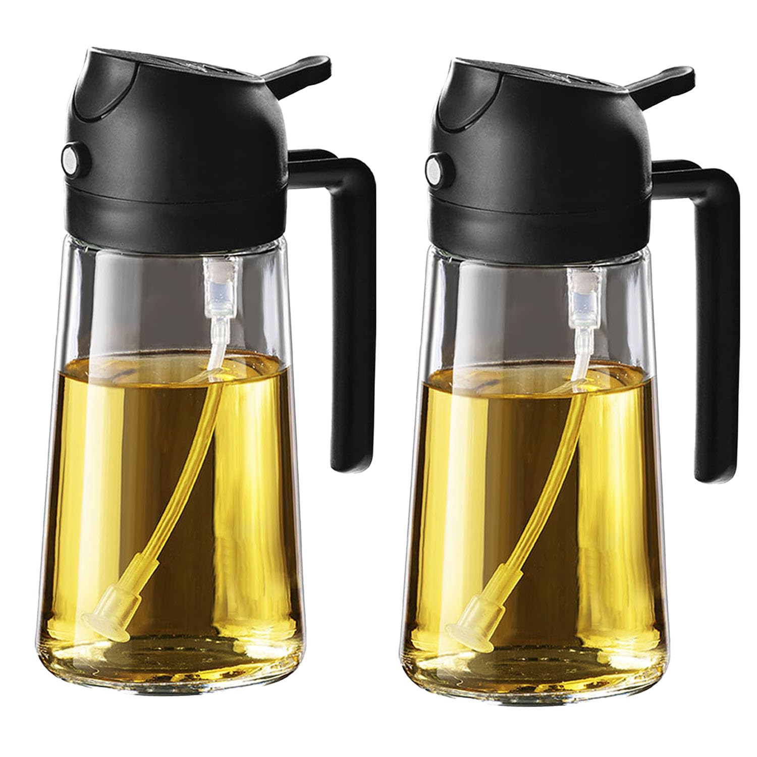 TrendPlain 16oz/470ml Glass Olive Oil Sprayer for Cooking - 2 in 1 Olive Oil Dispenser for Kitchen Gadgets, Air Fryer, Salad, and BBQ - Black